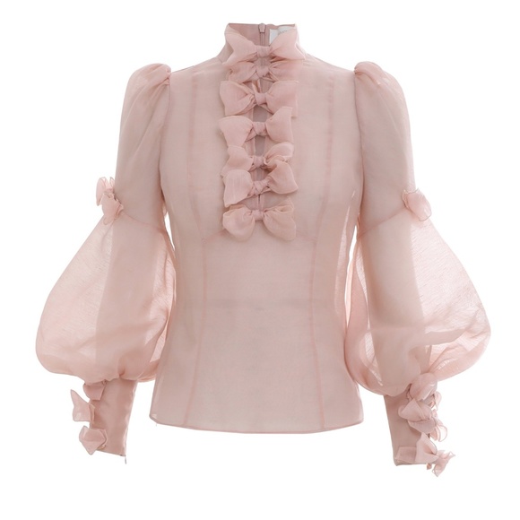 Zimmermann Postcard Bow-Detailed Linen-Silk Top Sz 2=US8